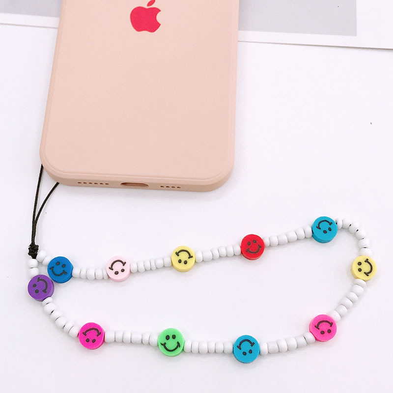 Yilian's new soft ceramic chain DIY case accessories Glass rice beads smiley face phone rope