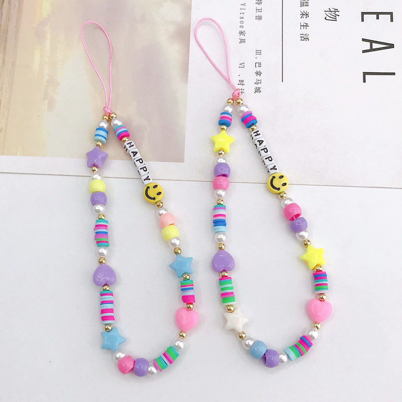 Yilian New Acrylic HAPPY Letter Chain DIY Jewelry Accessories Handmade Beaded Phone Case Pendant