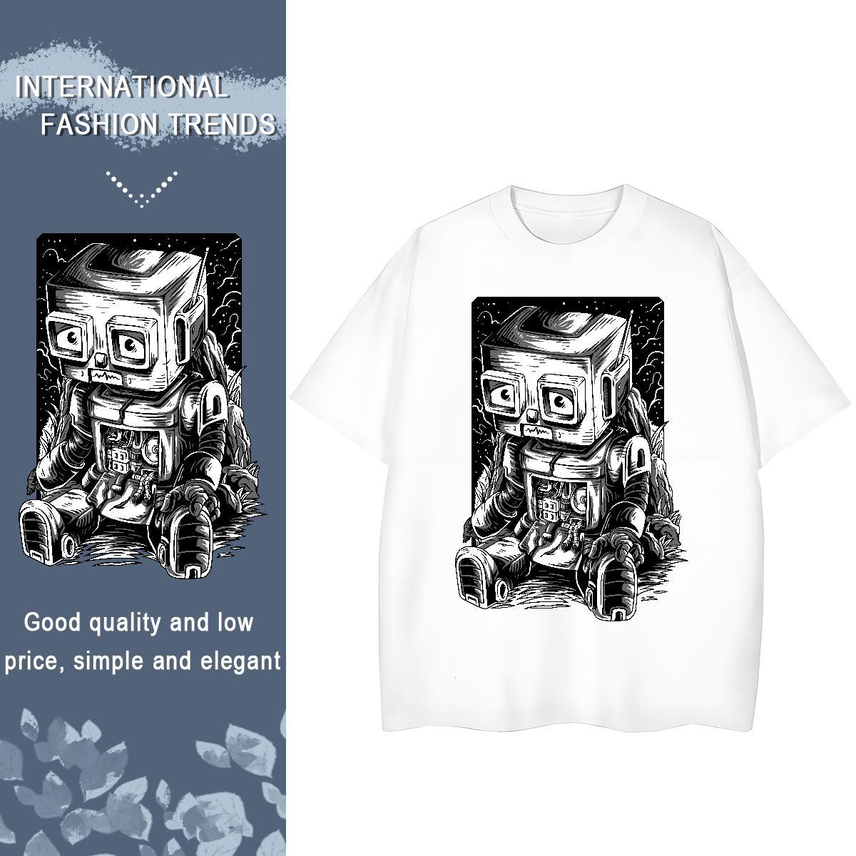 New Arrival Woman T Shirts 230g Pure Cotton O-Neck Short Sleeve High Street Hip Hop robot Unisex Tshirts 5A Oversized L-4XL Wear