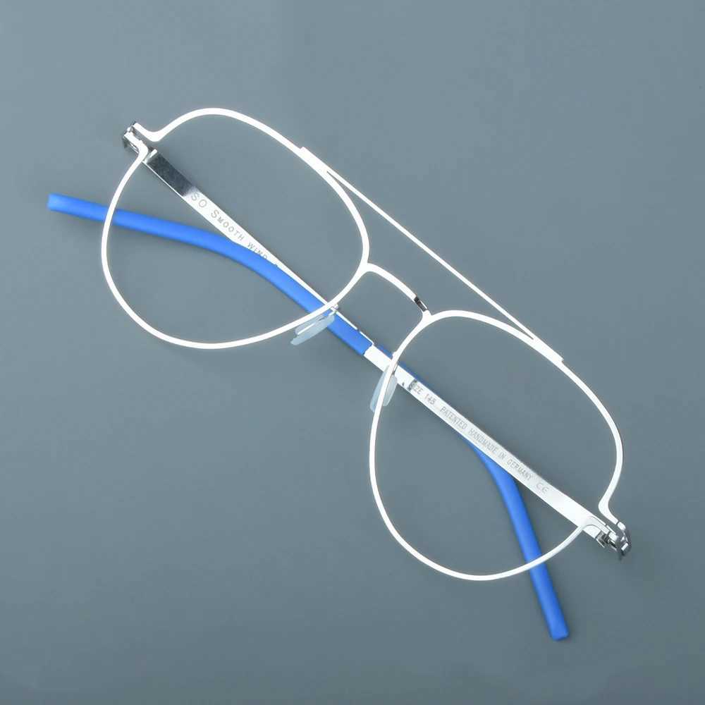 German brand double beam blue frame handmade screw free ultra light 7g oval circular purple glasses without fading glasses edges W240906