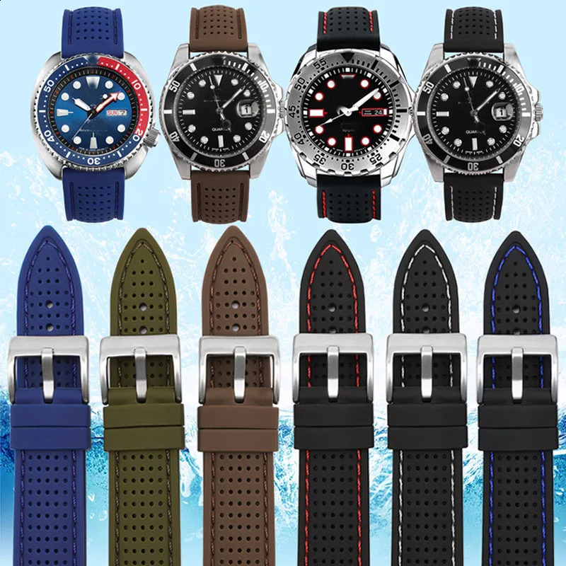 18mm 20mm 22mm 24mm Soft Silicone Rubber Watch Band Strap Sports Breathable Wristband Women Men Watchband Bracelet with Pins 240906