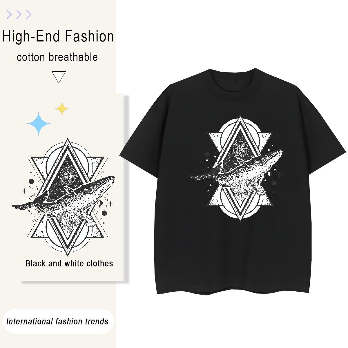 2024 Casual Woman T Shirts 230g Pure Cotton Crew Neck Casual Daily Wear shark Women Tshirts Free Shipping Anime Oversized Tees
