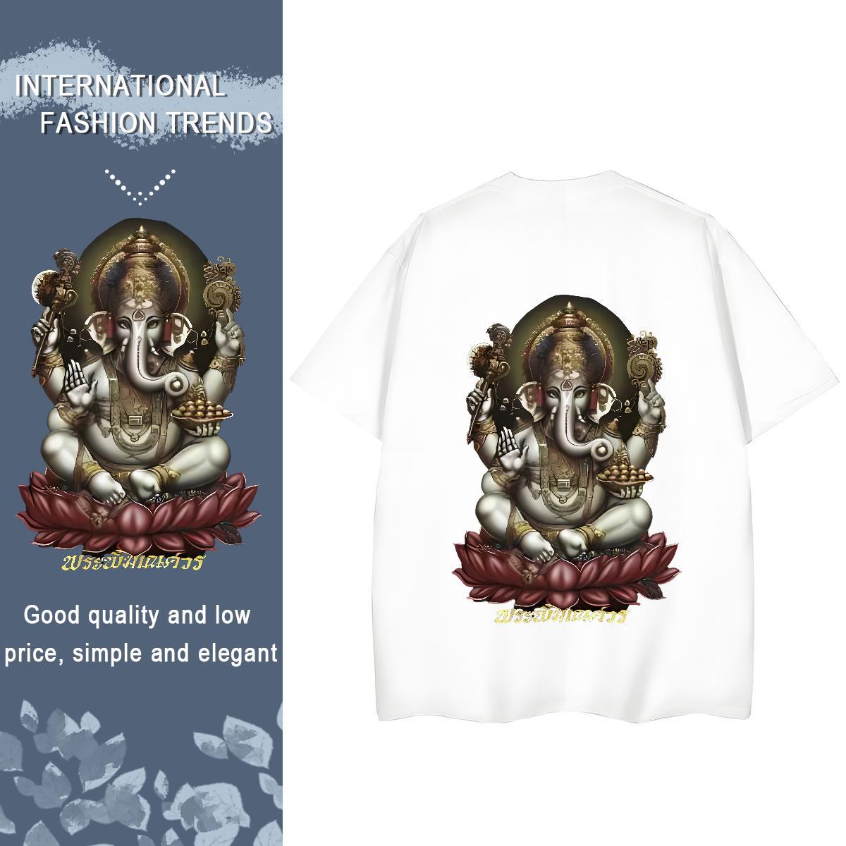 Fashion Casual T shirt 100% Cotton 230g O Neck Short Sleeves Daily Wear elephant Unisex Tshirts Loose Anime Print Tees