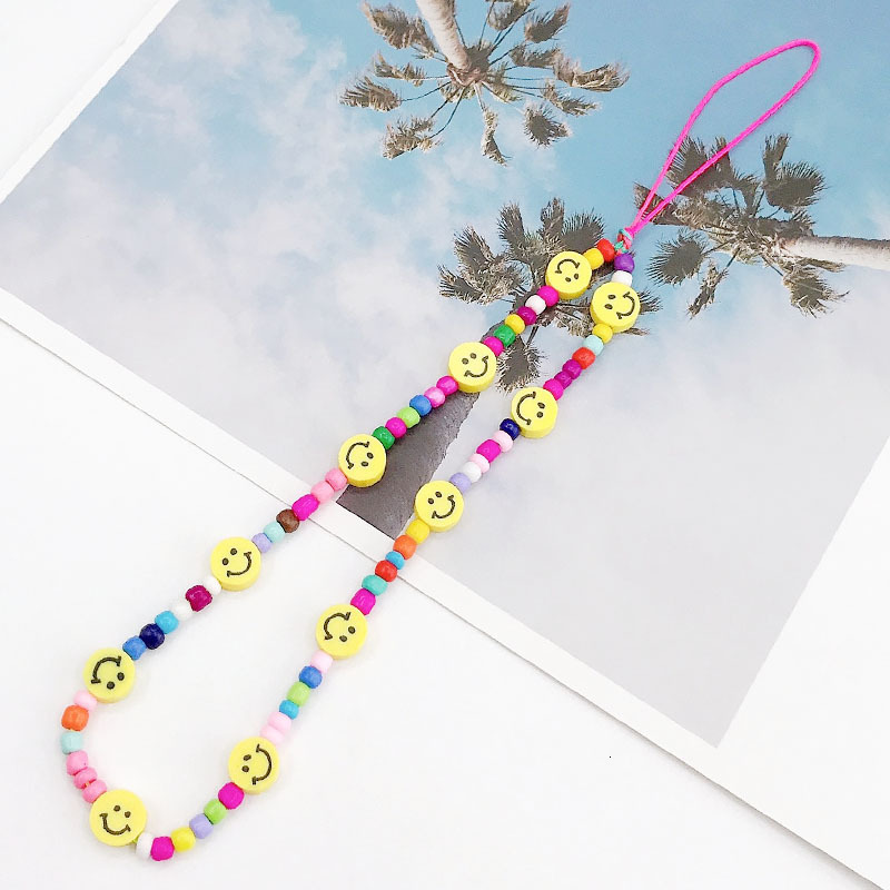 Yilian's new soft ceramic chain DIY case accessories Glass rice beads smiley face phone rope