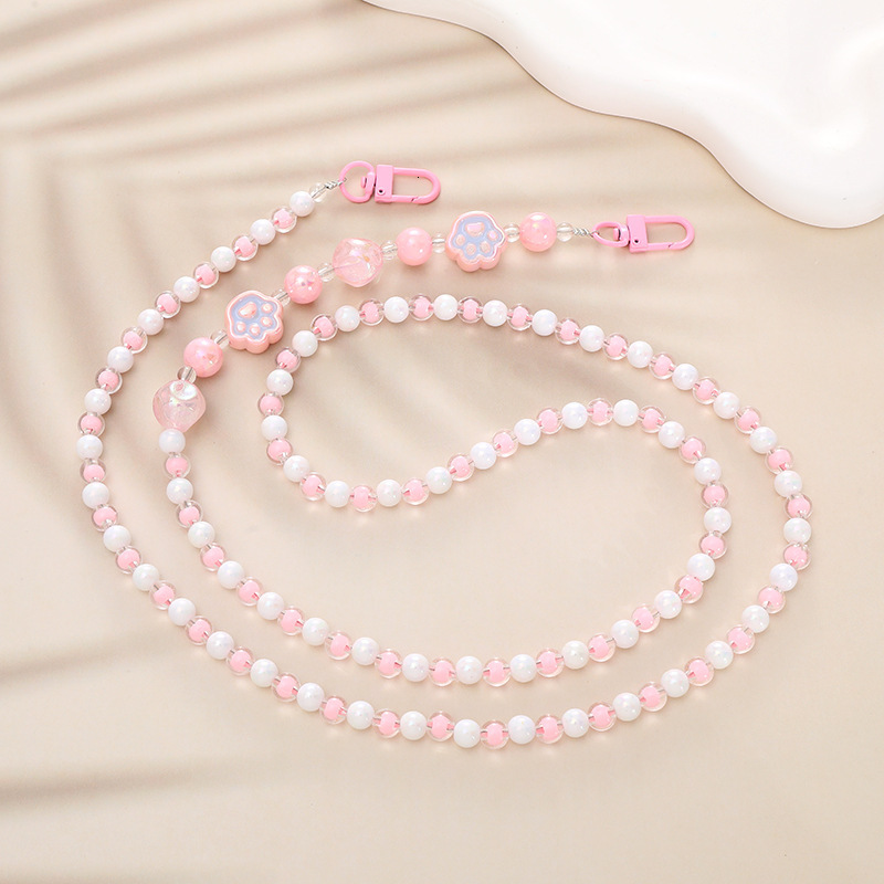 Beaded pearl cat claw crossbody mobile phone hanging rope, bag, chain, pendant, women's gift