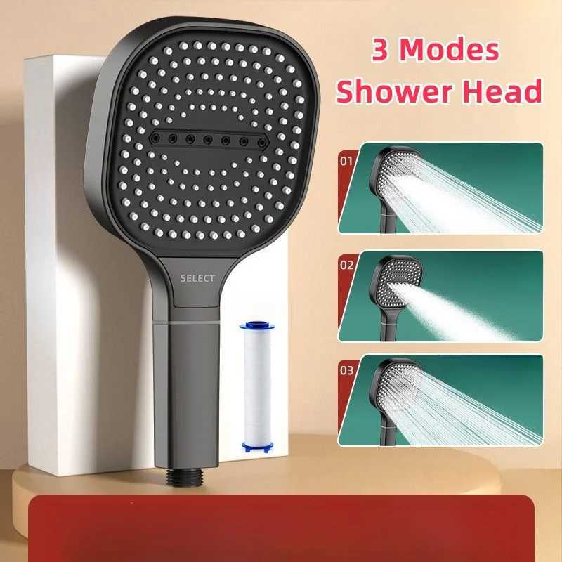 13CM Large Panel 3 Modes Shower Head High Pressure Water Massage Shower With Head Filter Element Bathroom Accessories NewXJ240906