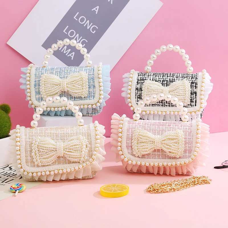 Childrens mini clutch bag cute childrens lace cross body bag girls pearl bow coin wallet handbag Kawaii baby party wallet gift W240906
