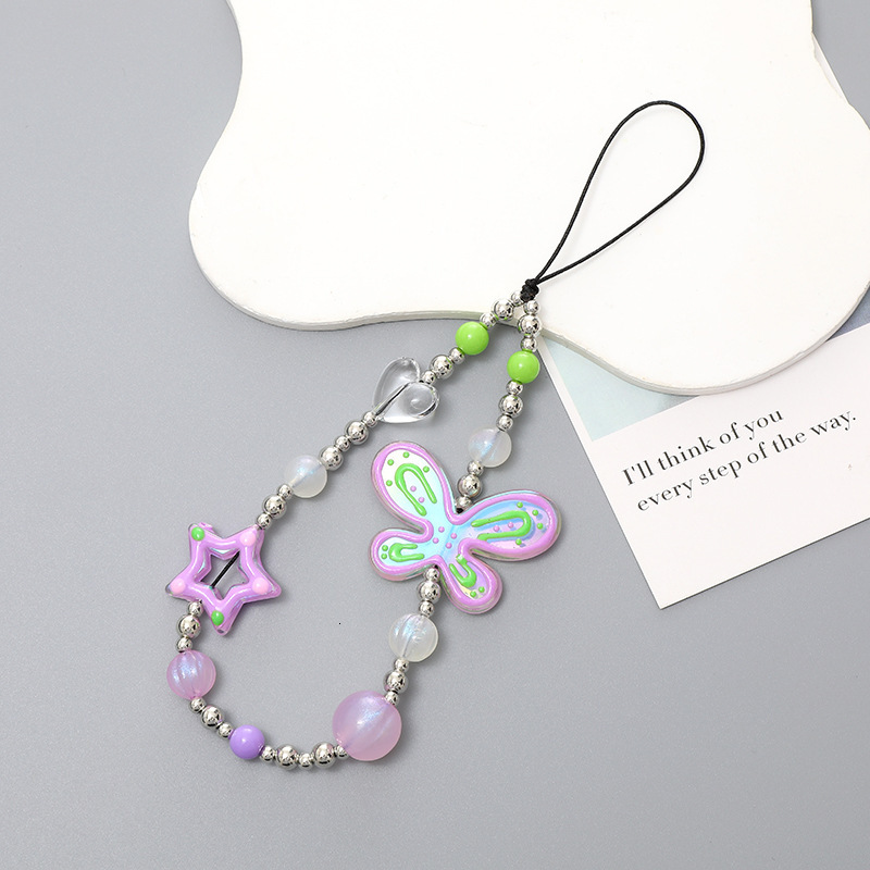 drawn Butterfly Chain Candy Color Phone Hanging Beaded Hand Rope Anti fall Wrist Strap Small Gift for Women