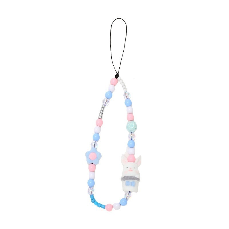 Yi Lian's New Flocking Doll Beaded Mobile Phone Chain Short Hand Case Hanging Rope Small Fresh High Grade Wrist Strap