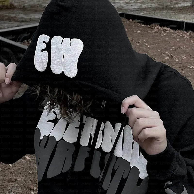 Loose Fit Men's Letter Printed Hooded Sweatshirt With Fleece Lining