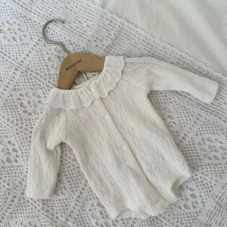 Autumn Baby Long Sleeve Bodysuit Infant Girls Solid Lace Collar Jumpsuit born Cotton Casual Onesie Kids Clothes 0-24M 240902