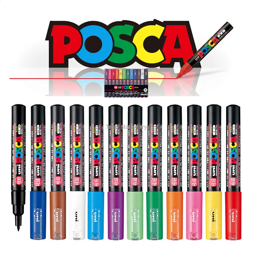 Uni Posca Markers Pen Set PC-1M Waterproof Opaque Paint Pens Super Fine Nib 0.7mm Manga Graffiti Pen Art Supplies Stationery 240904