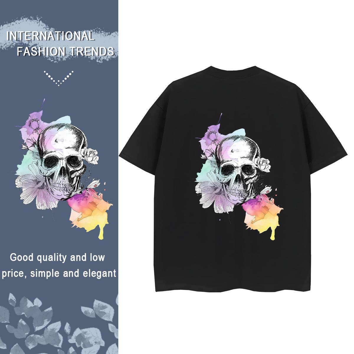 Designer T-Shirts 230g Cotton Short sleeve Soft Sport skull Women Tshirts Unisex Custom Printing Clothes Shirt
