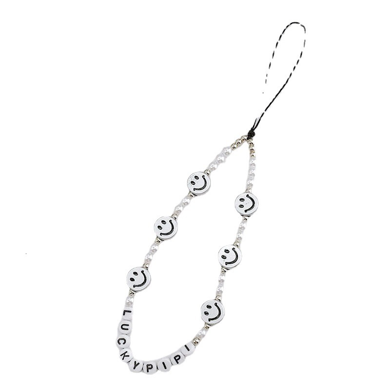 Yilian new smiley face chain pearl short hand rope anti fall letter bead phone hanging accessory