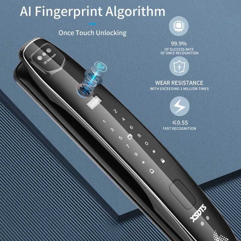 3D facial intelligent door lock security camera monitor intelligent fingerprint password biometric electronic key unlocking CL240920