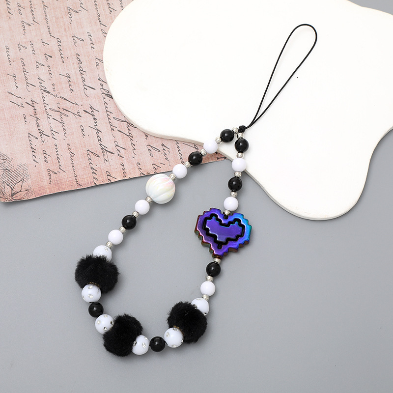 Yilian new plush bead love chain case decoration short wrist strap phone hanging rope anti fall female