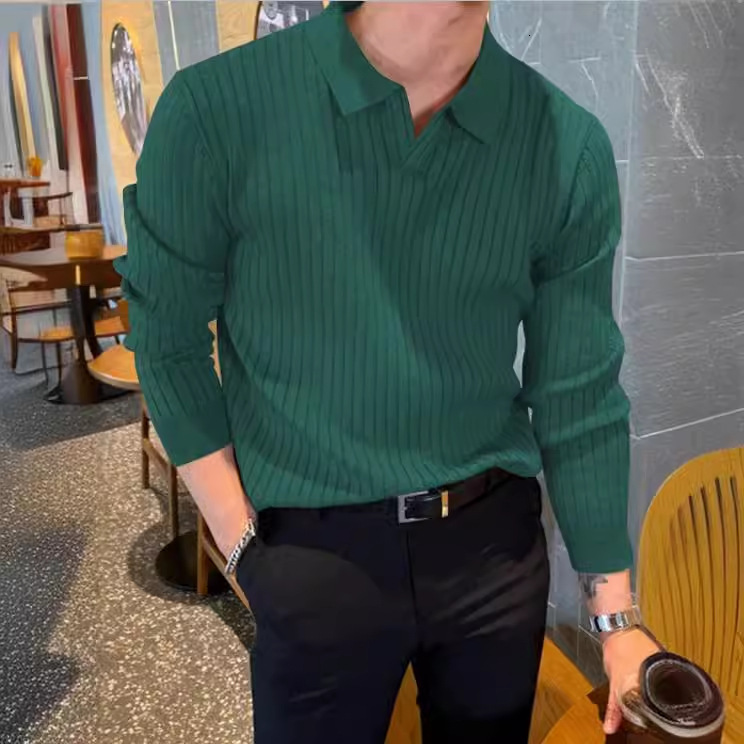 Mens sweaters and pullovers Men Ribbed Knit Solid Sweater Pullover for Men Polo Shirt