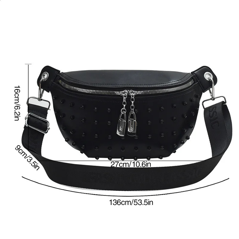 Fashion Waist Bags For Women Rivet Chest Bag PU Leather Shoulder Crossbody Female Highquality Phone Purse Ladies Fanny Pack 240906ZYl