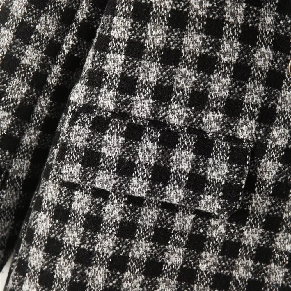 UNIZERA Autumn Product Womens Casual Versatile Double breasted Long Sleeve Look Skinny Woolen Checkered Suit Coat 240830