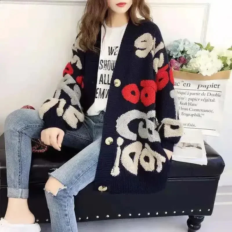 Womens Knitted Top Red Open Fleece Sweater Anime Pants Y2k Retro Korean Fashion Cashmere Style Trend Korea 240906
