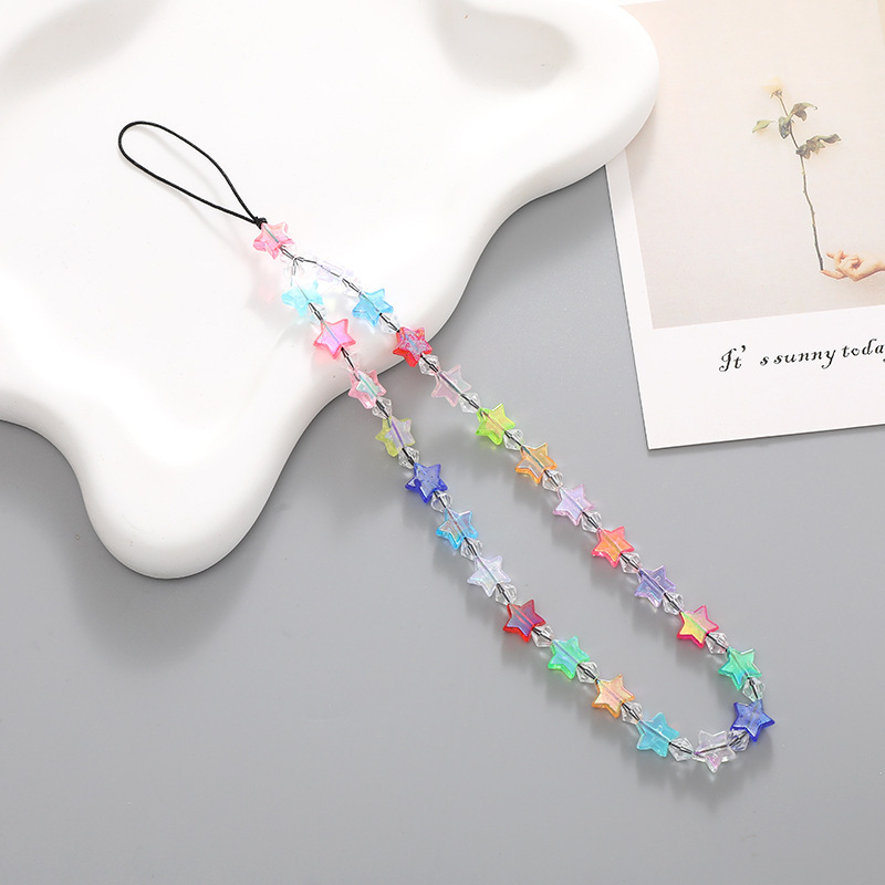 Mermaid Lady Five pointed Star Beaded Chain Case Hanging Pendant fall and Anti loss Phone Rope Female