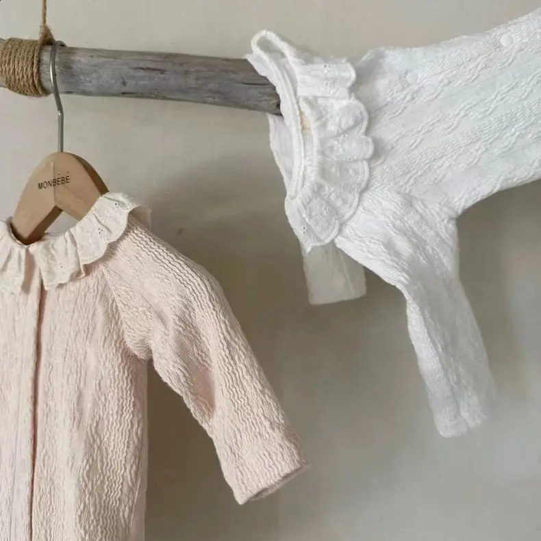 Autumn Baby Long Sleeve Bodysuit Infant Girls Solid Lace Collar Jumpsuit born Cotton Casual Onesie Kids Clothes 0-24M 240902