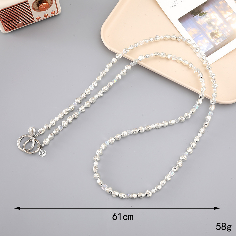 New mobile rope can be folded back, long DIY pearl chain hanging decoration, phone case keychain pendant