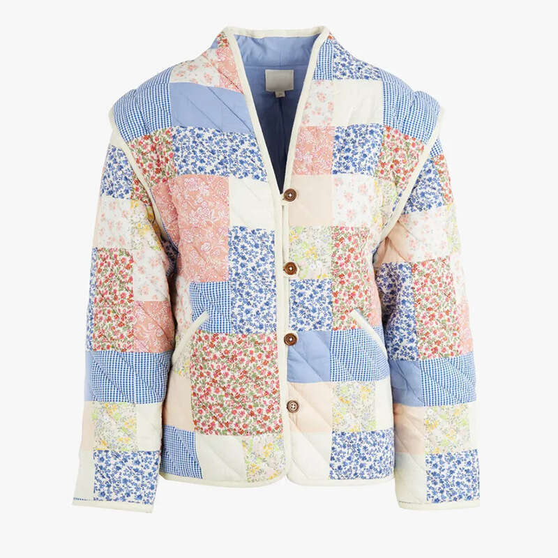 2023 Autumn/Winter New Geometric Printed Women's Cotton Jacket Artistic Loose Single breasted Cardigan 8