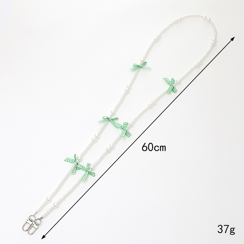 Ins Fashion New Girl Sweet Pearl Bow Beaded Crossbody Phone Rope with Back Chain Hanging Ornament