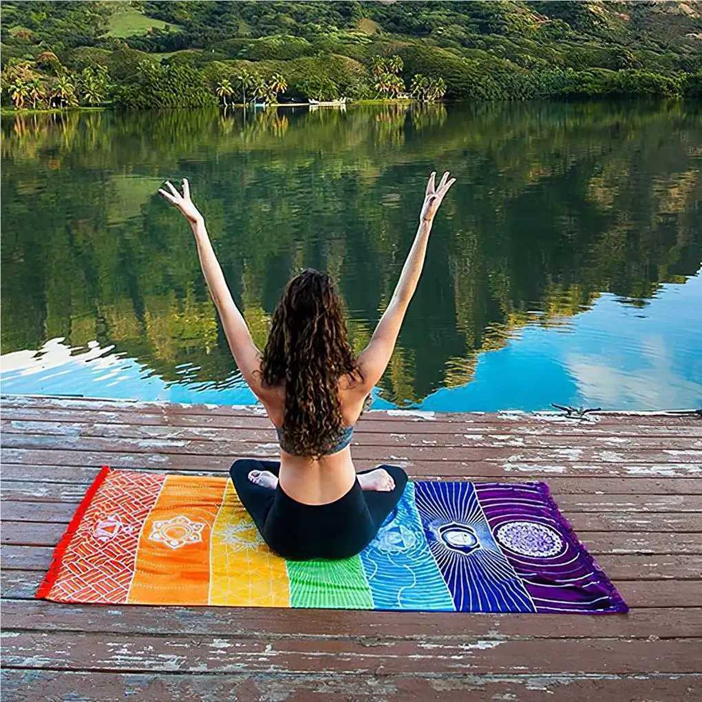 Meditation yoga carpet multi-purpose tassel floor mat chakra tape W240906