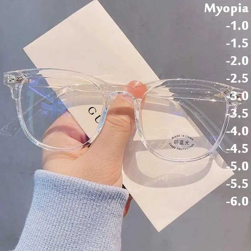 Super sized Myopia retro unisex transparent frame glasses anti blue light womens low beam glasses W240906