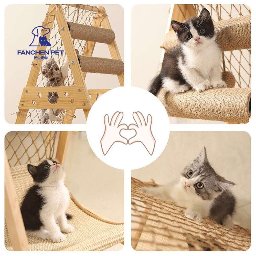 2024 New Pet Portable Travel Solid Wood Natural And Fresh Sisal Hammock Cat Tree Modern For Cats