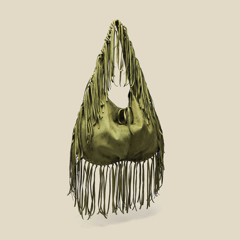 Tassel large capacity trendy versatile shoulder bag casual simple crossbody bag PU leather dumpling bag 240915