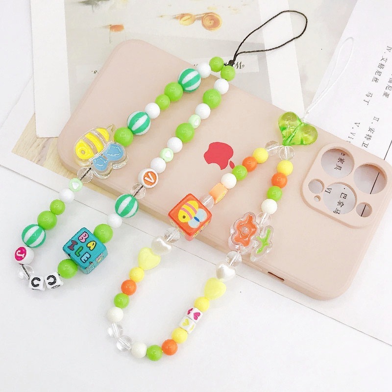 Yi Lian's New Candy Color Little Bee Chain Beaded Hanging Rope Anti drop Short Hand Bracelet Phone Case Decoration