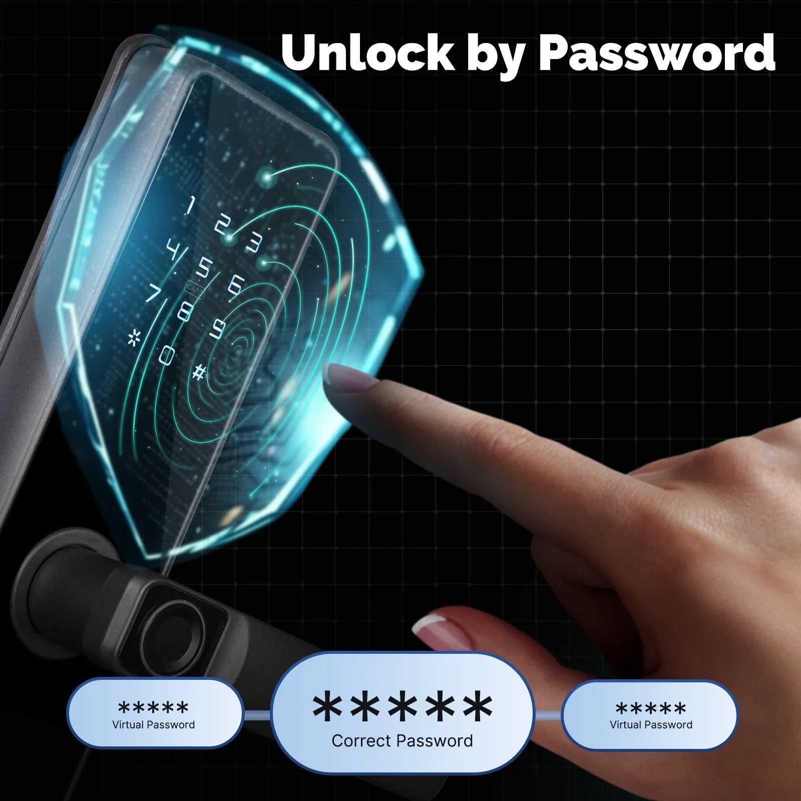 WiFi smart door lock indoor password fingerprint remote unlock key card tamper proof alarm battery power supply temporary charging CL240920