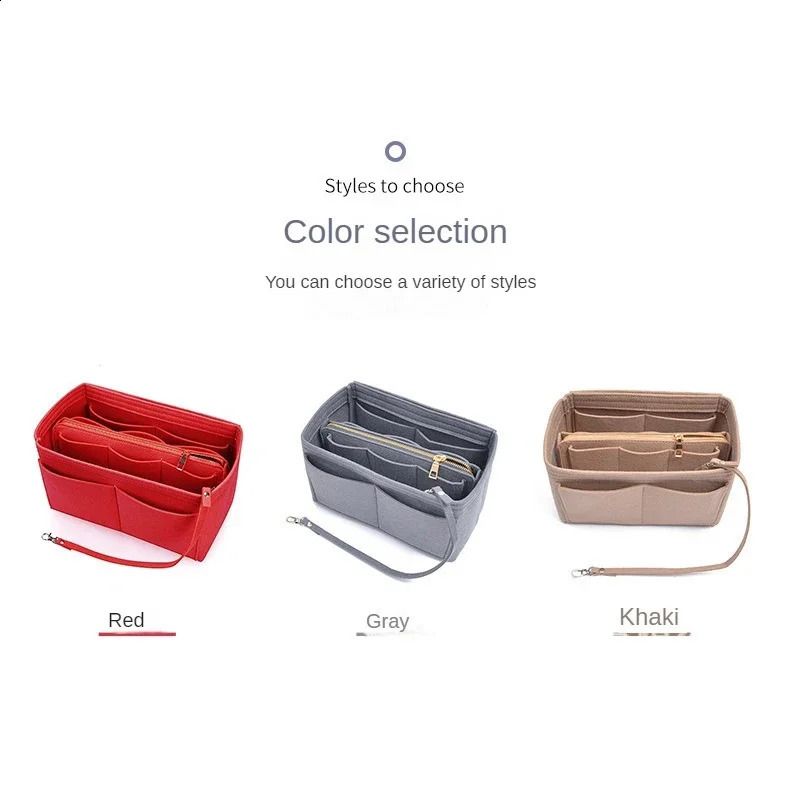 Multi functional large capacity storage with felt fabric lining travel insert portable bag makeup organizer