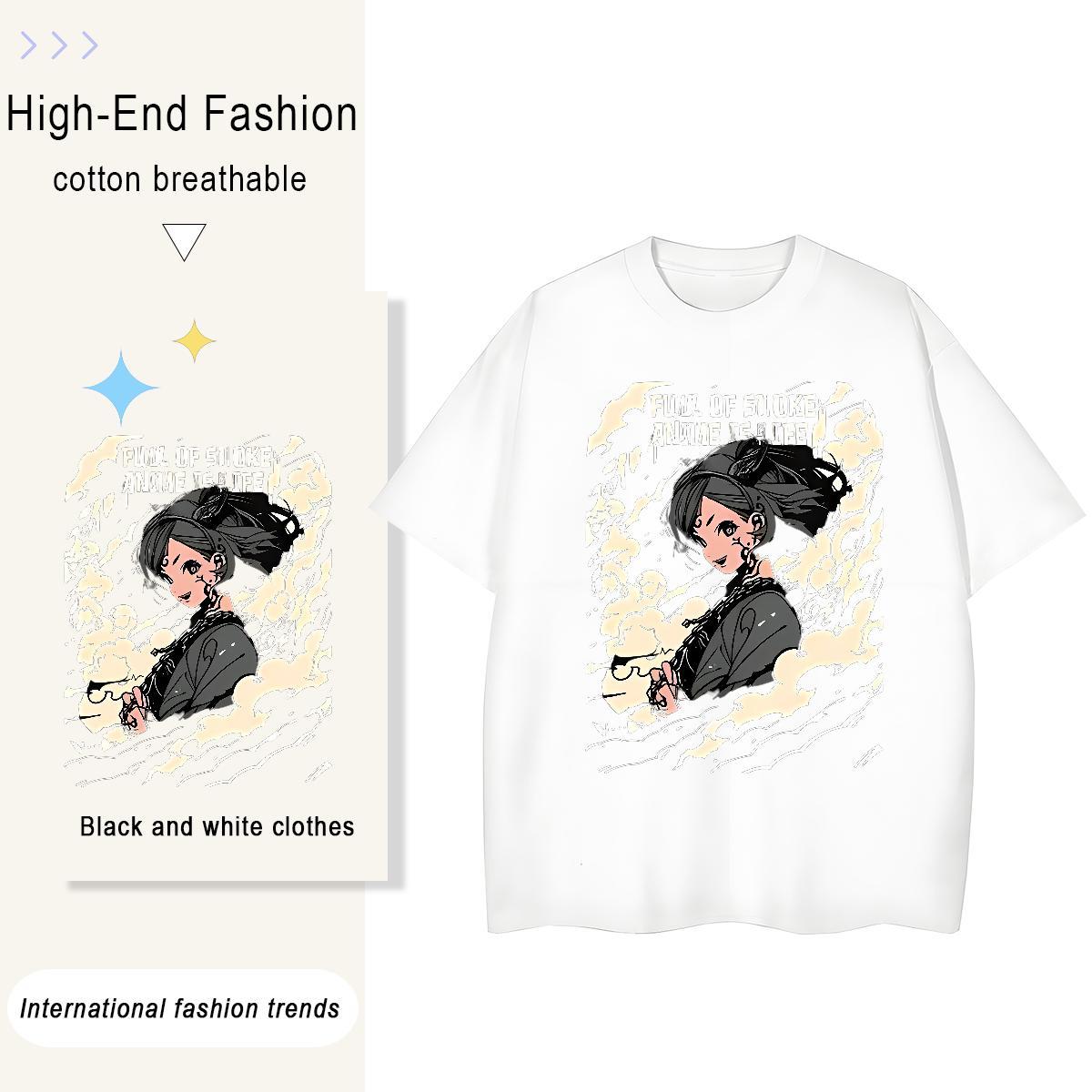 Factory Direct Womens T Shirts 230g Cotton Breathable Short Sleeve Daily Wear portrait Couples T Shirts Loose DIY Anime Printed Top Tees