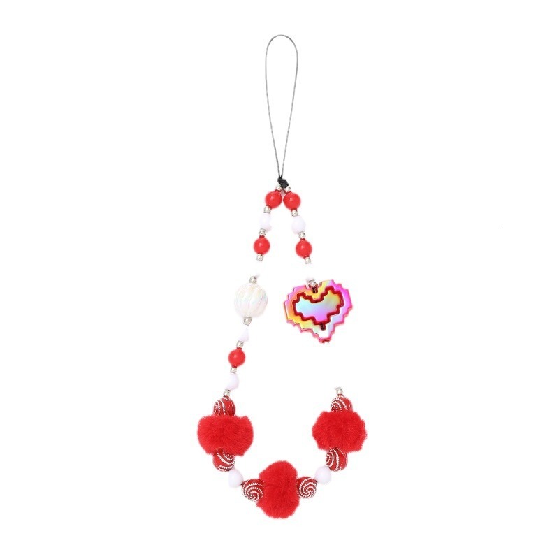 Yilian new plush bead love chain case decoration short wrist strap phone hanging rope anti fall female