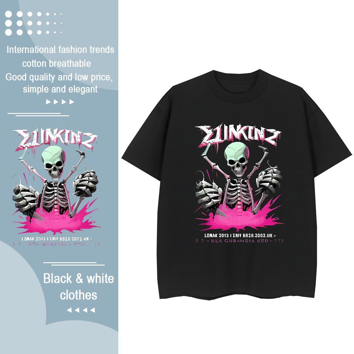 Brand T-Shirts for Women 100% Cotton 230g Breathable Daily Outfit skull Unisex Tshirts Soft Cartoon Print Tops Shirt