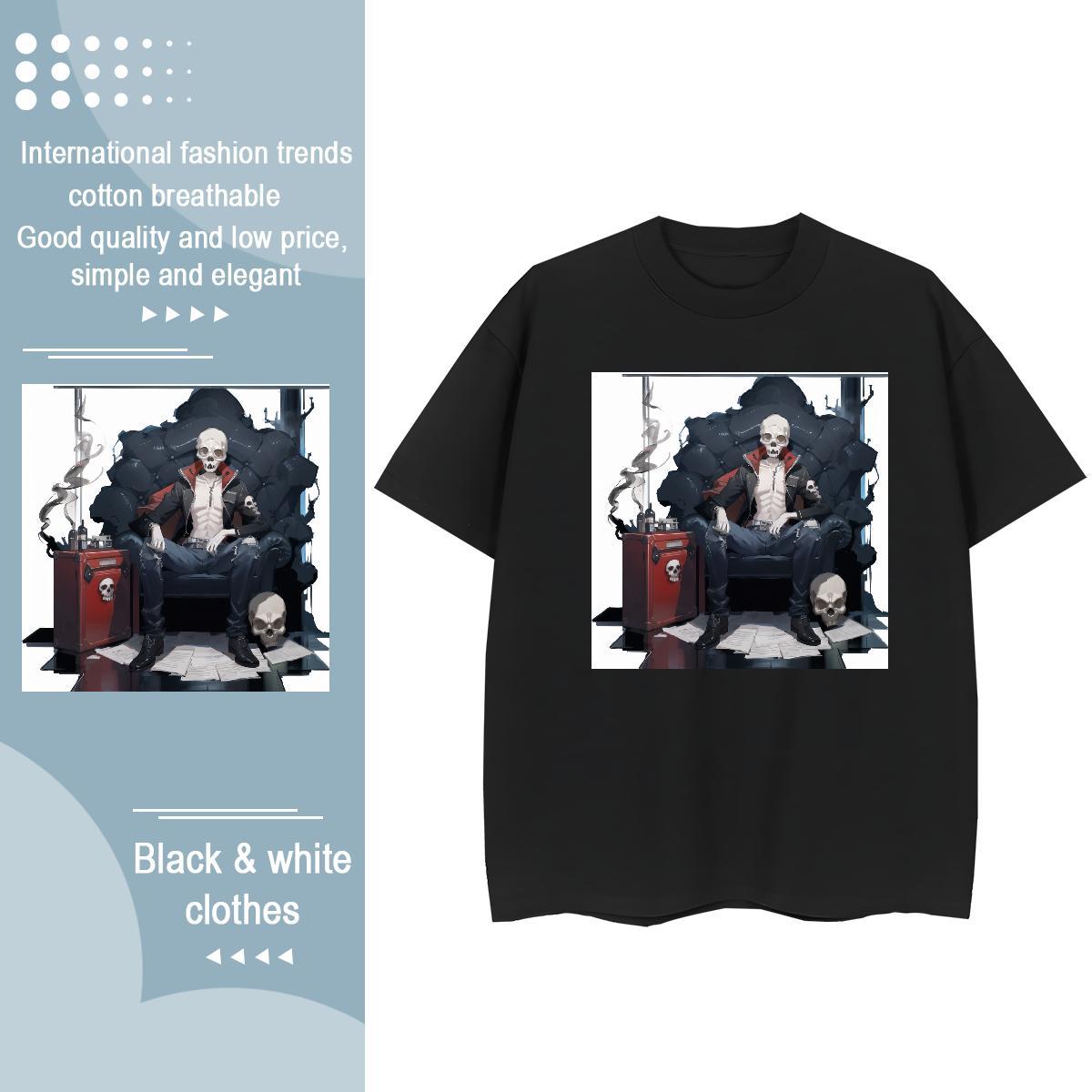 2024 DIY Woman T Shirts 100% Cotton 230g Short sleeve Soft Home Outdoor skull Couples T Shirts Female Black Oversized Clothes Shirt