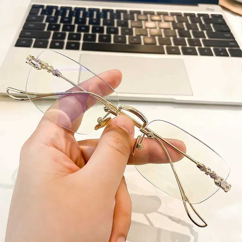 Anti blue light blocking borderless reading glasses for women square borderless elder glasses diode+0 1.0 1.5 to 4.0 W240907