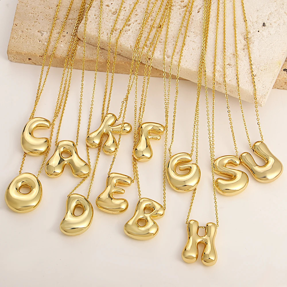 Chubby Balloon Bubble Initial Letter Pendant Necklace for Women, Personalized Gold Jewelry 4