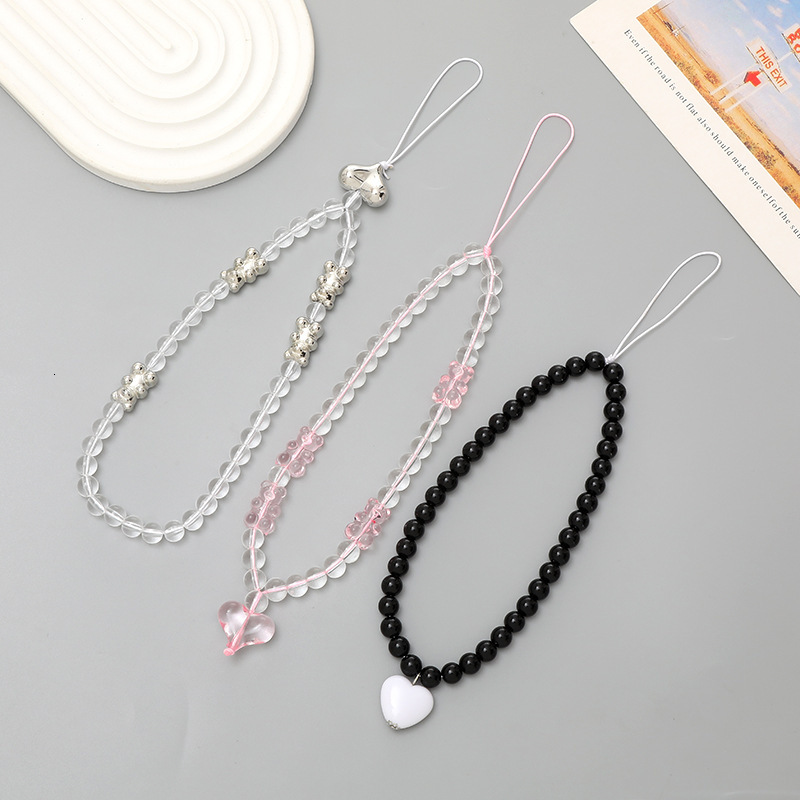 Yilian's new teddy bear beaded DIY phone case hanging rope love pendant short wrist anti loss chain