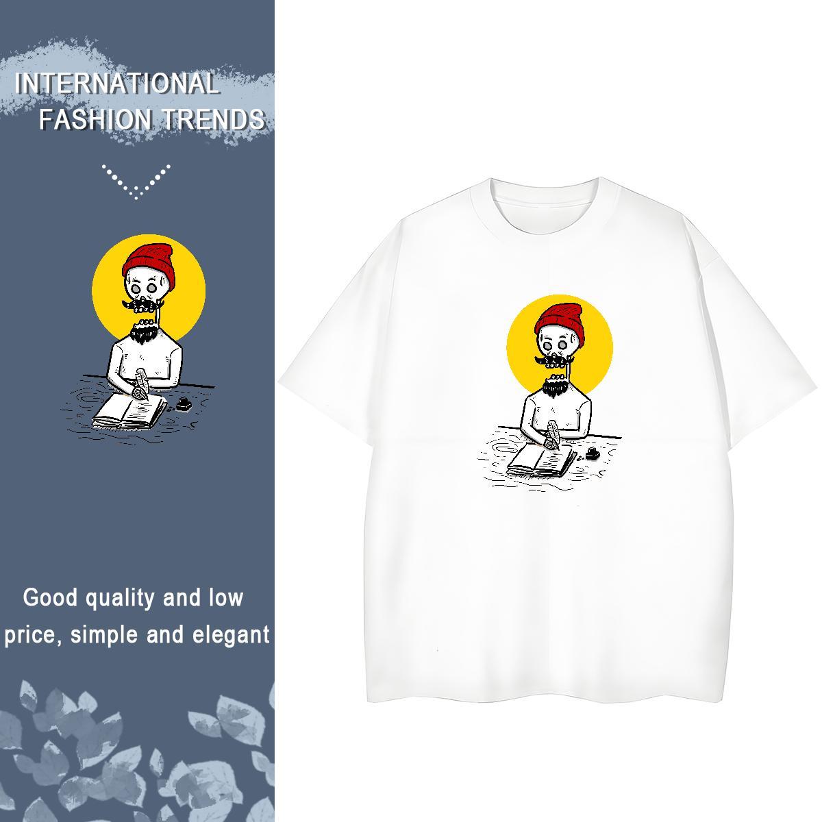 Classic T Shirt For Woman 230g Pure Cotton O Neck Short Sleeves Casual Sport skull Lady T shirt Loose fit Floral Print Top Tees