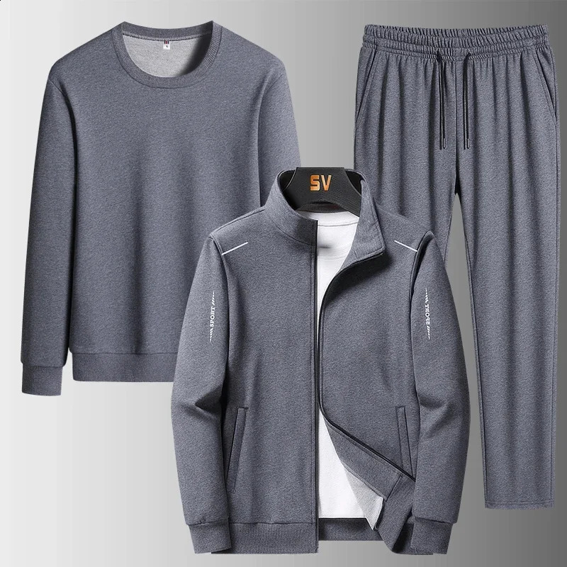3-piece mens track and field suit autumn and winter jogging suit sportswear hooded jacket sports pants mens clothing 240907