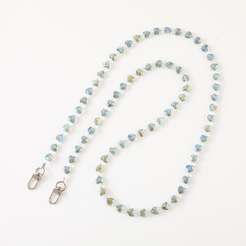 Light luxury new crystal heart-shaped bead crossbody chain luggage pendant case keychain hanging decoration phone lanyard