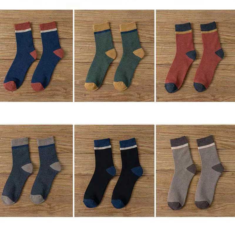 5 pairs of pure cotton mens short loop socks with winter stripes solid soft business towels warm party dresses long and happy socks Sokken W240905