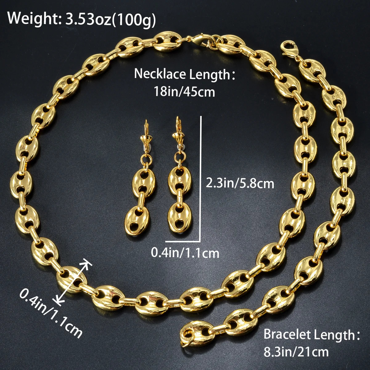 Sunny Jewelry Set 18K Gold Plated Coffee Bean Chains Necklaces Bracelet Earrings Pig Nose Necklace Bracelet Drop Earrings Gift 240826