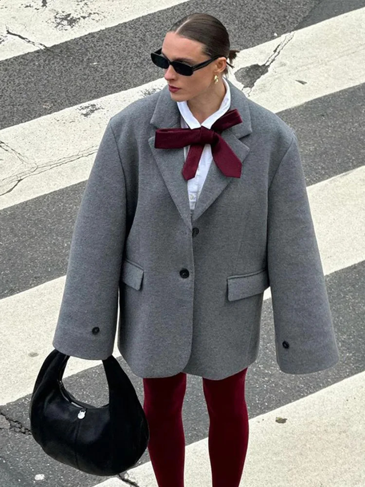 Vintage Casual Womens Jacket Coat Solid Color Loose Jackets Turndown Collar Wide Sleeve Women Coats Fashion Autumn Winter 240904