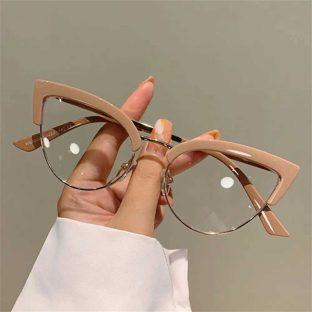 New retro cat eye glasses frame new fashion semi metal frame womens glasses fashion brand design over-the-counter glasses W240906